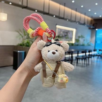 cute teddy bear keychain, plush teddy bear, teddy bear with goggles, teddy bear overalls, fashion keychain, bag charm, cute accessories - Pink - Size 1