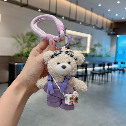 cute teddy bear keychain, plush teddy bear, teddy bear with goggles, teddy bear overalls, fashion keychain, bag charm, cute accessories - Pink - Size 1