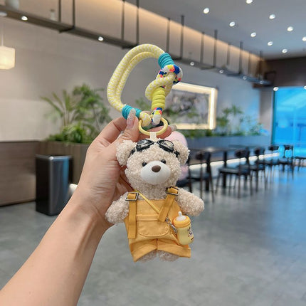 cute teddy bear keychain, plush teddy bear, teddy bear with goggles, teddy bear overalls, fashion keychain, bag charm, cute accessories - Purple - Size 1