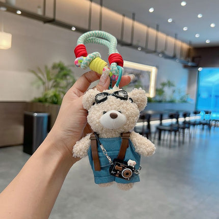 cute teddy bear keychain, plush teddy bear, teddy bear with goggles, teddy bear overalls, fashion keychain, bag charm, cute accessories - Purple - Size 1