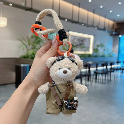 cute teddy bear keychain, plush teddy bear, teddy bear with goggles, teddy bear overalls, fashion keychain, bag charm, cute accessories - Purple - Size 1