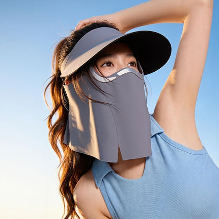 sun protection hat, detachable face mask hat, outdoor sports hat, lightweight sun hat, breathable hat, neck covering hat, foldable hat, unisex summer hat - Black - Size L