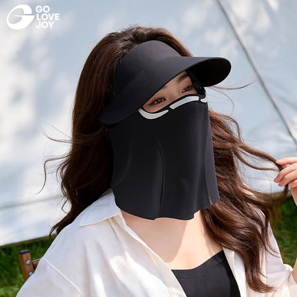 sun protection hat, detachable face mask hat, outdoor sports hat, lightweight sun hat, breathable hat, neck covering hat, foldable hat, unisex summer hat - Black - Size L