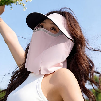 sun protection hat, detachable face mask hat, outdoor sports hat, lightweight sun hat, breathable hat, neck covering hat, foldable hat, unisex summer hat - Black - Size L