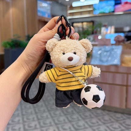 teddy bear keychain, soccer keychain, striped t-shirt keychain, car keychain, bag charm, plush keychain, sports accessory, gift for soccer fans, trendy keychain, cute keyring - Pink - Size 1
