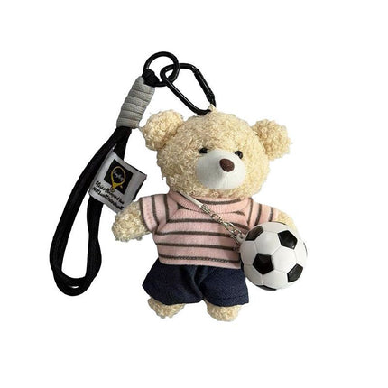 teddy bear keychain, soccer keychain, striped t-shirt keychain, car keychain, bag charm, plush keychain, sports accessory, gift for soccer fans, trendy keychain, cute keyring - Yellow - Size 1