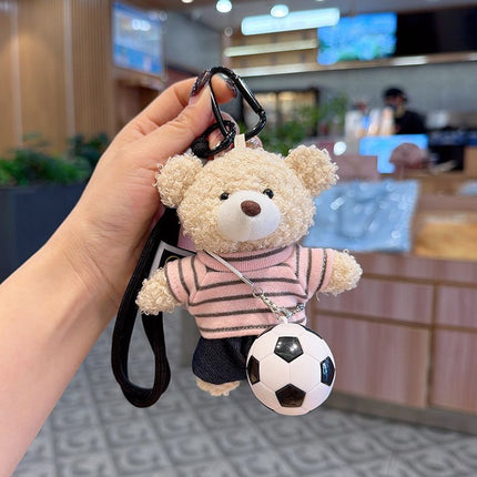 teddy bear keychain, soccer keychain, striped t-shirt keychain, car keychain, bag charm, plush keychain, sports accessory, gift for soccer fans, trendy keychain, cute keyring - Yellow - Size 1