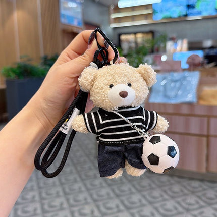 teddy bear keychain, soccer keychain, striped t-shirt keychain, car keychain, bag charm, plush keychain, sports accessory, gift for soccer fans, trendy keychain, cute keyring - Yellow - Size 1