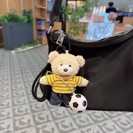 teddy bear keychain, soccer keychain, striped t-shirt keychain, car keychain, bag charm, plush keychain, sports accessory, gift for soccer fans, trendy keychain, cute keyring - Yellow - Size 1