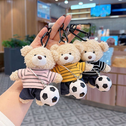 teddy bear keychain, soccer keychain, striped t-shirt keychain, car keychain, bag charm, plush keychain, sports accessory, gift for soccer fans, trendy keychain, cute keyring - Yellow - Size 1