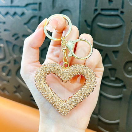 red heart keychain, hollowed-out clay keychain, full diamond keychain, car key accessory, women's fashion accessory, Australian fashion, gift for her, sparkly keychain, clay keyring - Black - Size Fully - studded leather cord