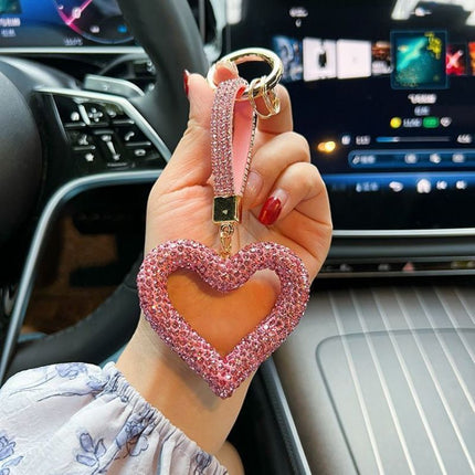red heart keychain, hollowed-out clay keychain, full diamond keychain, car key accessory, women's fashion accessory, Australian fashion, gift for her, sparkly keychain, clay keyring - Black - Size Simple buckle