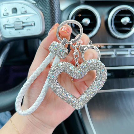 red heart keychain, hollowed-out clay keychain, full diamond keychain, car key accessory, women's fashion accessory, Australian fashion, gift for her, sparkly keychain, clay keyring - Gold - Size Fully - studded leather cord