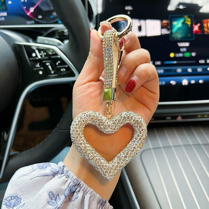 red heart keychain, hollowed-out clay keychain, full diamond keychain, car key accessory, women's fashion accessory, Australian fashion, gift for her, sparkly keychain, clay keyring - Gold - Size Fully - studded leather cord