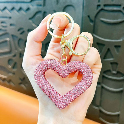 red heart keychain, hollowed-out clay keychain, full diamond keychain, car key accessory, women's fashion accessory, Australian fashion, gift for her, sparkly keychain, clay keyring - Gold - Size White diamond leather cord