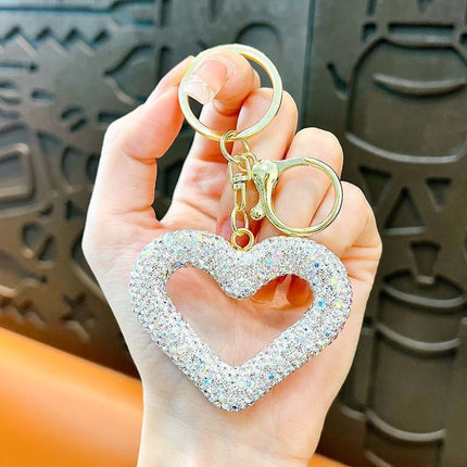 red heart keychain, hollowed-out clay keychain, full diamond keychain, car key accessory, women's fashion accessory, Australian fashion, gift for her, sparkly keychain, clay keyring - Gold - Size White diamond leather cord