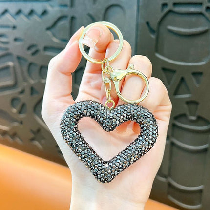 red heart keychain, hollowed-out clay keychain, full diamond keychain, car key accessory, women's fashion accessory, Australian fashion, gift for her, sparkly keychain, clay keyring - Red - Size Simple buckle