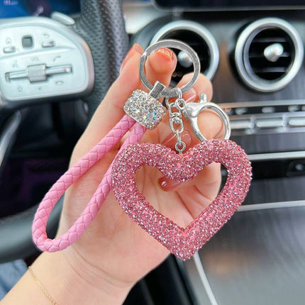 red heart keychain, hollowed-out clay keychain, full diamond keychain, car key accessory, women's fashion accessory, Australian fashion, gift for her, sparkly keychain, clay keyring - Red - Size Simple buckle