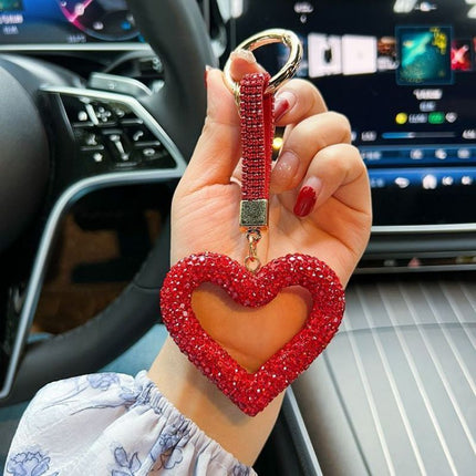 red heart keychain, hollowed-out clay keychain, full diamond keychain, car key accessory, women's fashion accessory, Australian fashion, gift for her, sparkly keychain, clay keyring - Red - Size Simple buckle