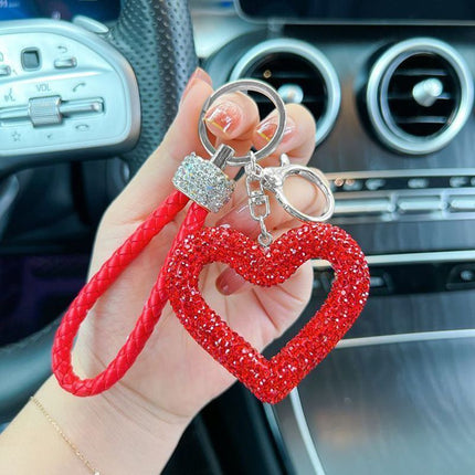 red heart keychain, hollowed-out clay keychain, full diamond keychain, car key accessory, women's fashion accessory, Australian fashion, gift for her, sparkly keychain, clay keyring - Red - Size Simple buckle