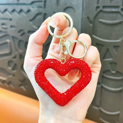red heart keychain, hollowed-out clay keychain, full diamond keychain, car key accessory, women's fashion accessory, Australian fashion, gift for her, sparkly keychain, clay keyring - White - Size Fully - studded leather cord