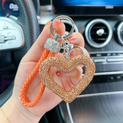 red heart keychain, hollowed-out clay keychain, full diamond keychain, car key accessory, women's fashion accessory, Australian fashion, gift for her, sparkly keychain, clay keyring - White - Size Fully - studded leather cord