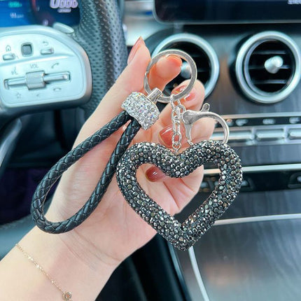 red heart keychain, hollowed-out clay keychain, full diamond keychain, car key accessory, women's fashion accessory, Australian fashion, gift for her, sparkly keychain, clay keyring - White - Size Fully - studded leather cord