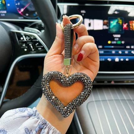 red heart keychain, hollowed-out clay keychain, full diamond keychain, car key accessory, women's fashion accessory, Australian fashion, gift for her, sparkly keychain, clay keyring - White - Size Fully - studded leather cord