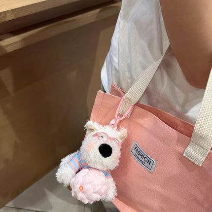 West Highland White Terrier keychain, ice-cream bag charm, plush puppy accessory, cute dog keychain, Australian gift, scribbled puppy plush - blue and yellow - Size 1
