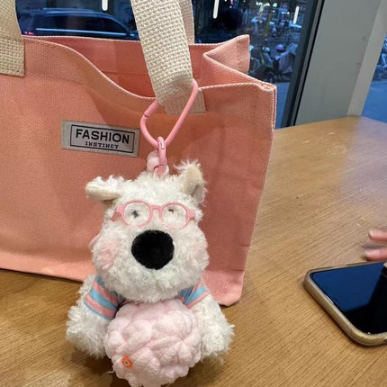 West Highland White Terrier keychain, ice-cream bag charm, plush puppy accessory, cute dog keychain, Australian gift, scribbled puppy plush - Green - Size 1
