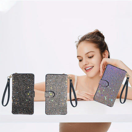rhinestone card holder, checkbook clutch, rhinestone clutch, multiple card slots, sparkling accessory, glamorous wallet, crystal card case, protective cover, women's clutch, jewellery clutch - Black - Size L