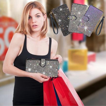 rhinestone card holder, checkbook clutch, rhinestone clutch, multiple card slots, sparkling accessory, glamorous wallet, crystal card case, protective cover, women's clutch, jewellery clutch - Black - Size L