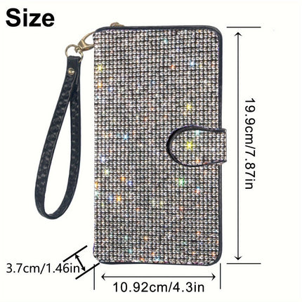 rhinestone card holder, checkbook clutch, rhinestone clutch, multiple card slots, sparkling accessory, glamorous wallet, crystal card case, protective cover, women's clutch, jewellery clutch - Multi - Size L