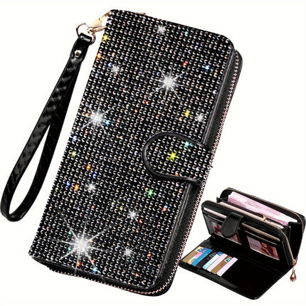 rhinestone card holder, checkbook clutch, rhinestone clutch, multiple card slots, sparkling accessory, glamorous wallet, crystal card case, protective cover, women's clutch, jewellery clutch - Multi - Size L