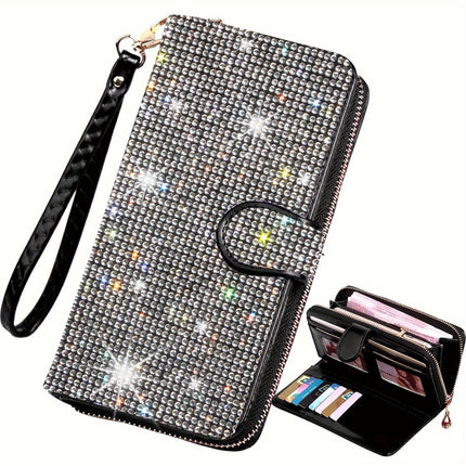 rhinestone card holder, checkbook clutch, rhinestone clutch, multiple card slots, sparkling accessory, glamorous wallet, crystal card case, protective cover, women's clutch, jewellery clutch - Multi - Size L
