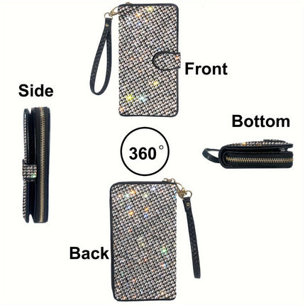 rhinestone card holder, checkbook clutch, rhinestone clutch, multiple card slots, sparkling accessory, glamorous wallet, crystal card case, protective cover, women's clutch, jewellery clutch - White - Size L