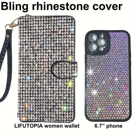 rhinestone card holder, checkbook clutch, rhinestone clutch, multiple card slots, sparkling accessory, glamorous wallet, crystal card case, protective cover, women's clutch, jewellery clutch - White - Size L