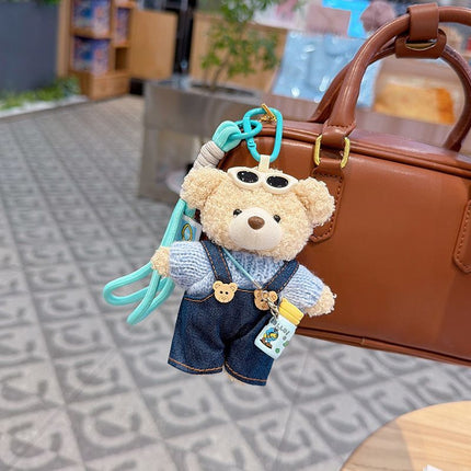 cute teddy bear keychain, teddy bear with suspenders, knitted sweater teddy bear, bag charm, quirky accessory, gift for teddy bear lovers - Blue - Size 1