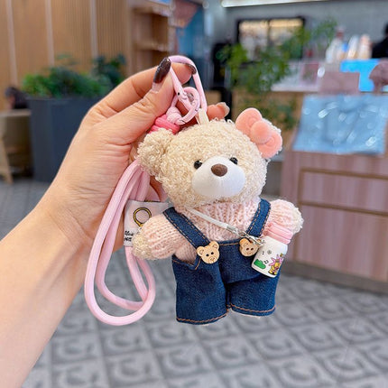 cute teddy bear keychain, teddy bear with suspenders, knitted sweater teddy bear, bag charm, quirky accessory, gift for teddy bear lovers - Blue - Size 1
