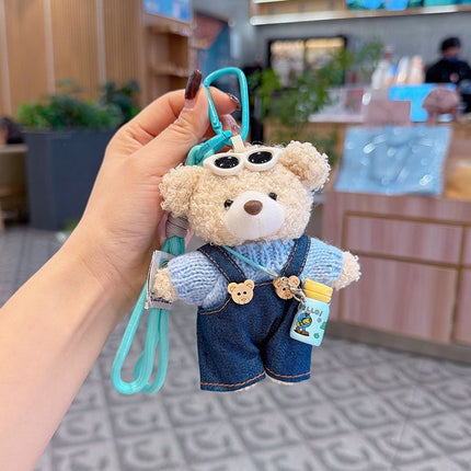 cute teddy bear keychain, teddy bear with suspenders, knitted sweater teddy bear, bag charm, quirky accessory, gift for teddy bear lovers - Pink - Size 1