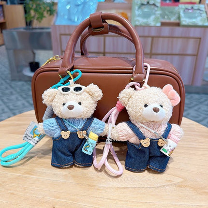 cute teddy bear keychain, teddy bear with suspenders, knitted sweater teddy bear, bag charm, quirky accessory, gift for teddy bear lovers - Pink - Size 1