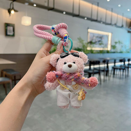 cute plush teddy bear keychain, scarf, overalls, Korean-style keychain, plush keychain, teddy bear accessory, small plushie, bag charm, gift for teen, Australian fashion accessoryv - Blue - Size 1