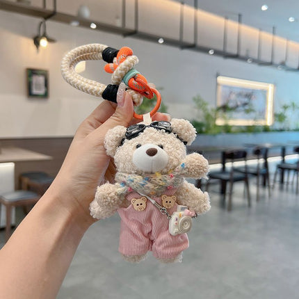 cute plush teddy bear keychain, scarf, overalls, Korean-style keychain, plush keychain, teddy bear accessory, small plushie, bag charm, gift for teen, Australian fashion accessoryv - Blue - Size 1
