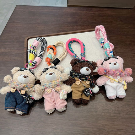 cute plush teddy bear keychain, scarf, overalls, Korean-style keychain, plush keychain, teddy bear accessory, small plushie, bag charm, gift for teen, Australian fashion accessoryv - Mocha - Size 1