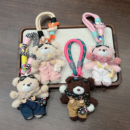 cute plush teddy bear keychain, scarf, overalls, Korean-style keychain, plush keychain, teddy bear accessory, small plushie, bag charm, gift for teen, Australian fashion accessoryv - Mocha - Size 1