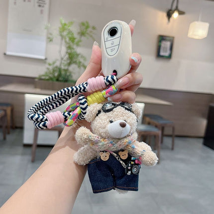 cute plush teddy bear keychain, scarf, overalls, Korean-style keychain, plush keychain, teddy bear accessory, small plushie, bag charm, gift for teen, Australian fashion accessoryv - Pink - Size 1