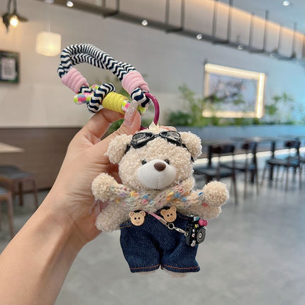 cute plush teddy bear keychain, scarf, overalls, Korean-style keychain, plush keychain, teddy bear accessory, small plushie, bag charm, gift for teen, Australian fashion accessoryv - Pink - Size 1