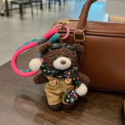 cute plush teddy bear keychain, scarf, overalls, Korean-style keychain, plush keychain, teddy bear accessory, small plushie, bag charm, gift for teen, Australian fashion accessoryv - Pink - Size 1
