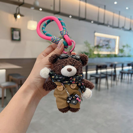 cute plush teddy bear keychain, scarf, overalls, Korean-style keychain, plush keychain, teddy bear accessory, small plushie, bag charm, gift for teen, Australian fashion accessoryv - White - Size 1