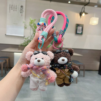 cute plush teddy bear keychain, scarf, overalls, Korean-style keychain, plush keychain, teddy bear accessory, small plushie, bag charm, gift for teen, Australian fashion accessoryv - White - Size 1
